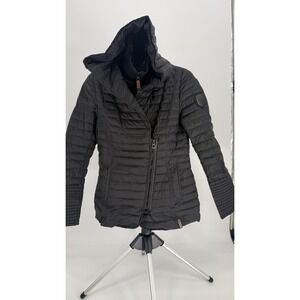 Rudsak Black Asymmetrical Double Zip Puffer Jacket Hooded Women Medium M